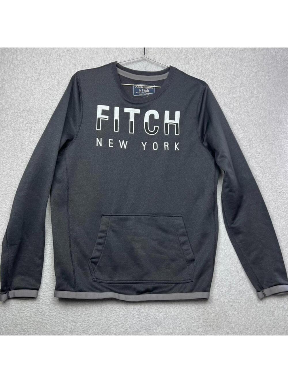 Y2k Abercrombie & Fitch Mens Gray Fleece Kangaroo Pocket Pullover Sweatshirt M